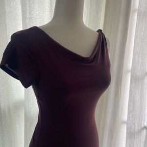 Meshki One-Shoulder Draped Neck Bodycon Dress in Plum
